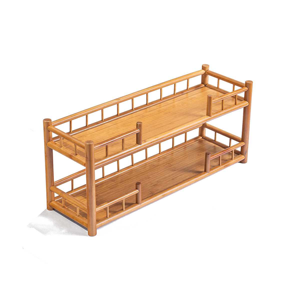 Giá trưng bày đồ trang trí gia dụng kiểu cổ điển hai lớp bằng tre