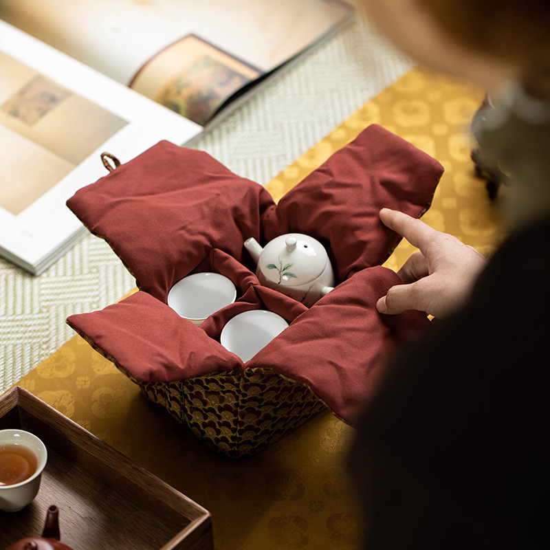 Túi vải gấm, một nồi và hai cốc, túi phòng trà, túi xách tay, kết hợp đa năng, túi du lịch xách tay