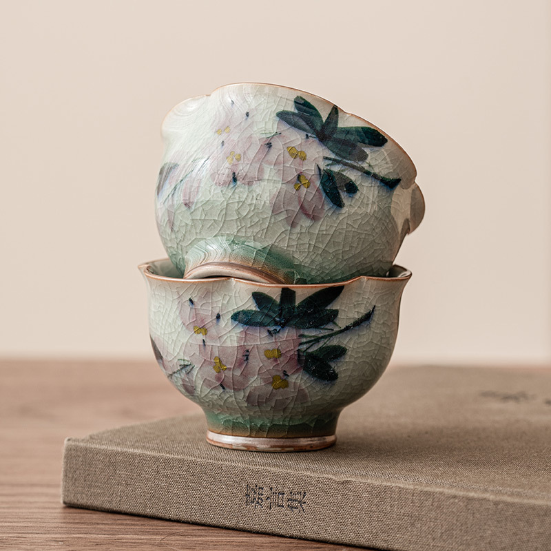 Cốc trà hoa mộc lan vẽ tay hoa băng cốc chủ nhân cốc đơn gốm sứ cốc trà bộ trà công phu cốc pha trà gia dụng