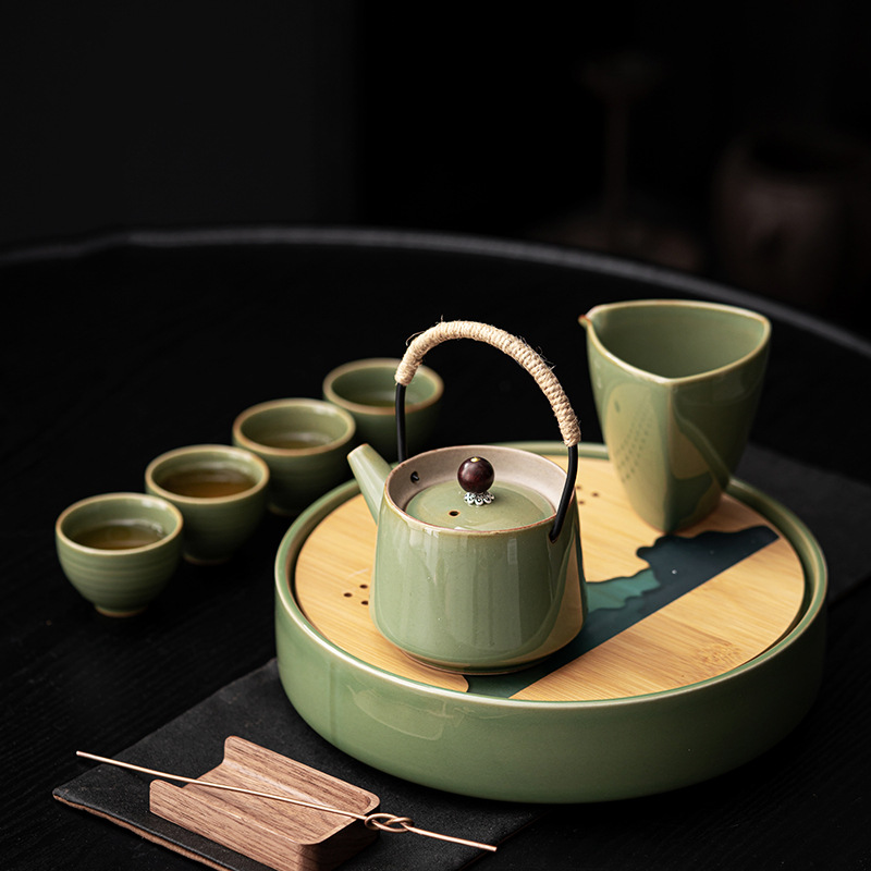 Bộ ấm trà Kung Fu cao cấp ấm trà phục vụ khách phòng khách đơn giản chén trà khay trà bộ dụng cụ pha trà gốm sứ gia dụng