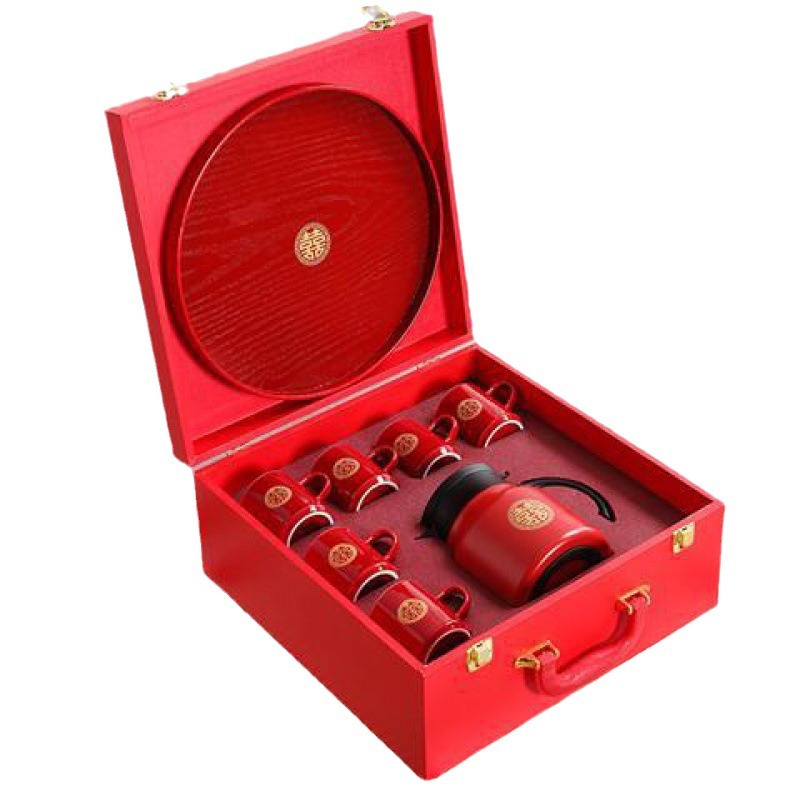 Bộ dụng cụ trà quà cưới Đóng gói đồ dùng cưới Ấm trà om gia dụng, tách trà gốm sứ, bộ trà, hộp quà