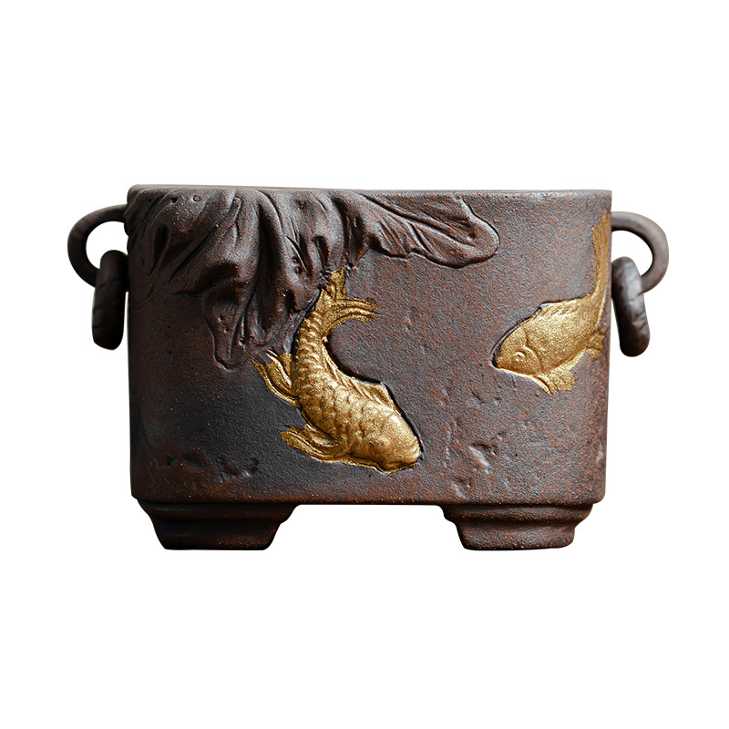Lư hương Koi, lư hương kiểu Trung Quốc, lư hương bốn chân, lư hương, đồ trang trí để bàn phòng khách gia dụng, phụ kiện bộ trà Kung Fu