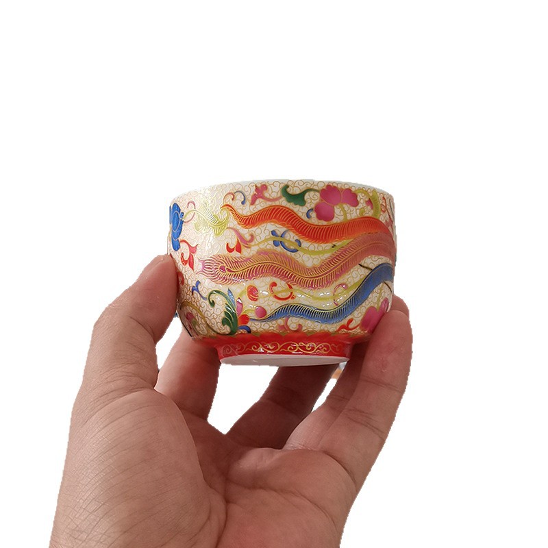 Cốc chủ nhân gốm sứ cao cấp Jingdezhen cốc men màu rồng phượng đôi tách trà bộ trà cặp đôi cốc trà cốc trà đơn