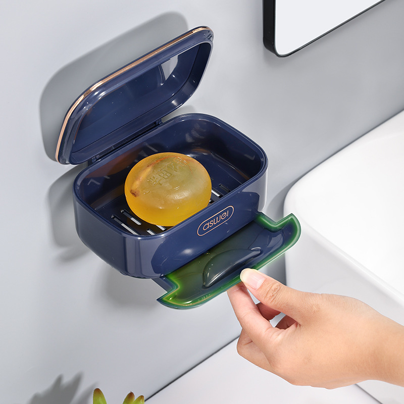 Hộp đựng xà phòng đựng xà phòng Kiểu treo tường thoát nước không đục lỗ Giá để đồ gia dụng có nắp dùng cho phòng tắm du lịch ký túc xá