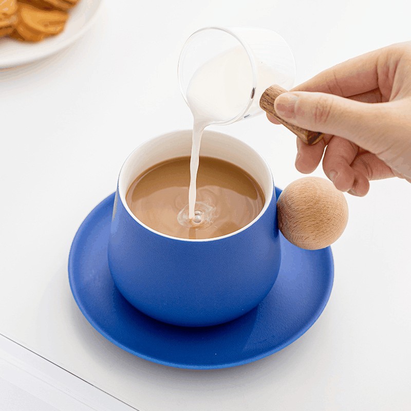 Bộ cốc và đĩa cà phê gốm sứ Dehua cốc trà chiều tinh tế cốc trà chiều retro giá trị cao