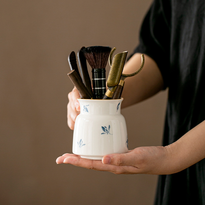 Tinh khiết vẽ tay bướm phong lan trà đạo sáu quý ông bộ đồ gỗ đàn hương đen kim trà kẹp trà đạo phụ kiện trà đạo bán buôn gia dụng