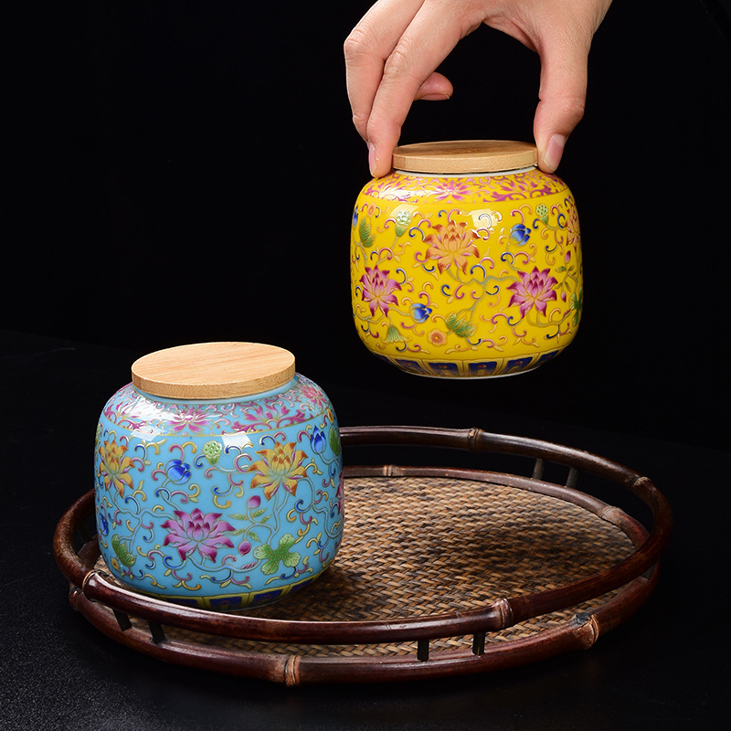 Hộp đựng trà gốm sứ tráng men, hộp kín cầm tay, hộp bảo quản, hộp chống ẩm, hộp bảo quản, Trà đen, trà xanh, bao bì thông dụng