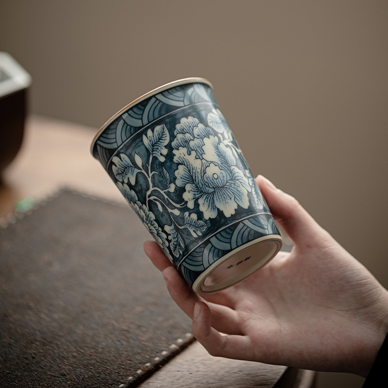 Cốc Coca hoa Ru lò cốc trà gốm thủ công cốc nước cốc nước mở miếng có thể nâng cao Bộ trà Kung Fu hộp quà