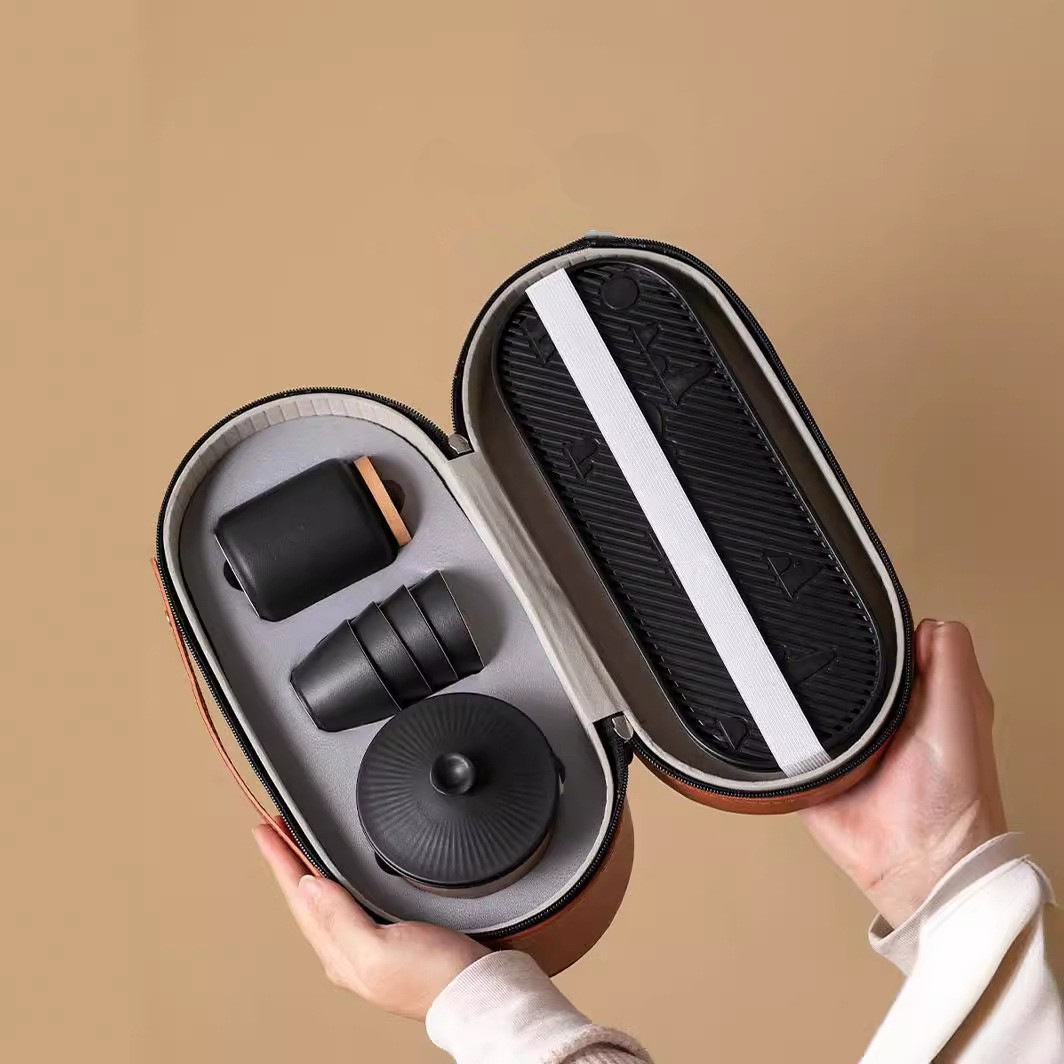 Bộ trà du lịch xách tay Khay trà hộp trà ngoài trời Xe Cắm Trại gốm sứ cốc khách nhanh một ấm bốn cốc