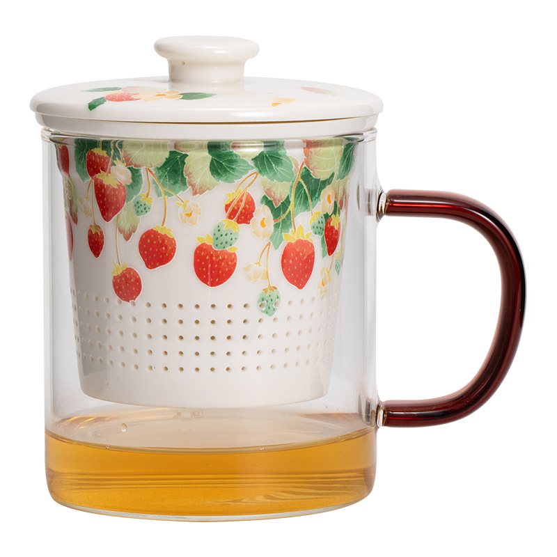 Cốc cốc lọc gốm sứ trái cây cốc tách nước trà có nắp Cốc pha trà cốc thủy tinh chịu nhiệt gia dụng