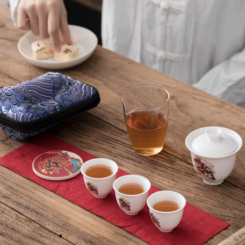 Quà Tặng kiểu Nhật Bộ ấm trà du lịch ngoài trời bằng gốm sứ Ba cốc