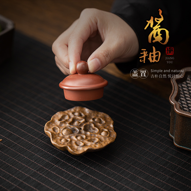 Nắp sen tráng men nước sốt, Nắp gốm thô cổ điển kiểu Trung Quốc sáng tạo, nắp ấm trà, để trà đạo