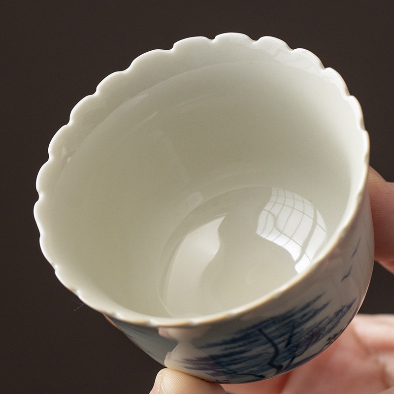 Vẽ tay phong cảnh cỏ tro cốc trà cốc đơn hộ gia đình gốm sứ retro chủ cốc Kung Fu trà trà cốc