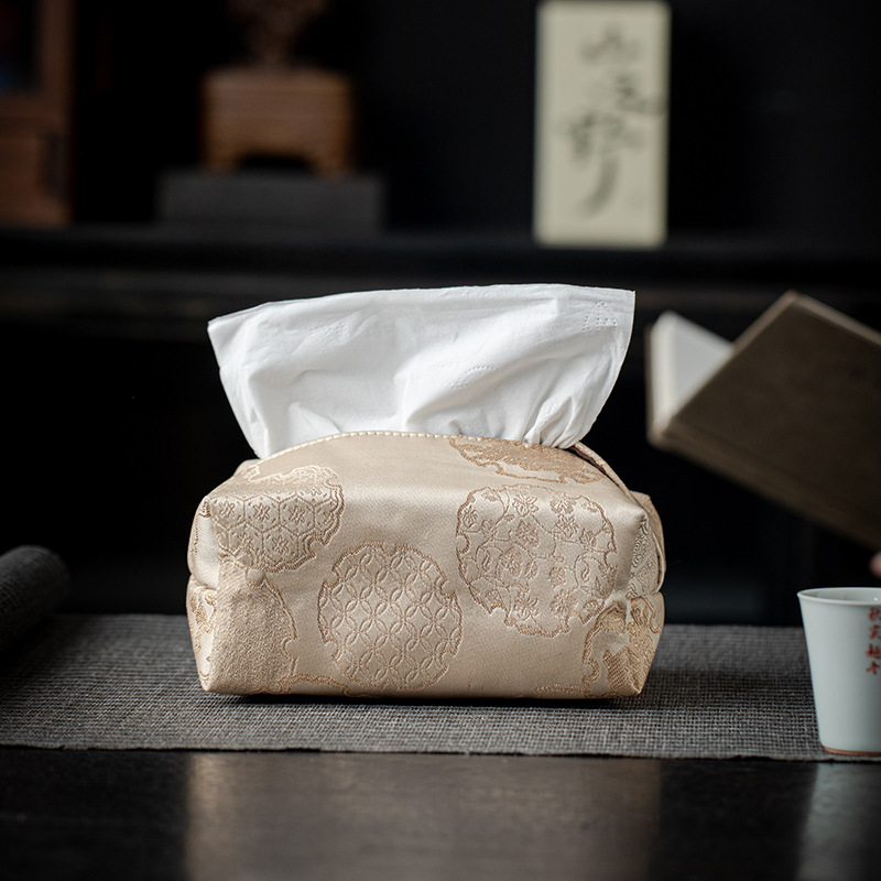 Hộp khăn giấy kiểu trung bình Da'antang Hộp khăn giấy sang trọng Nhẹ Vải nghệ thuật thiền trà để bàn túi khăn giấy gia dụng phòng khách