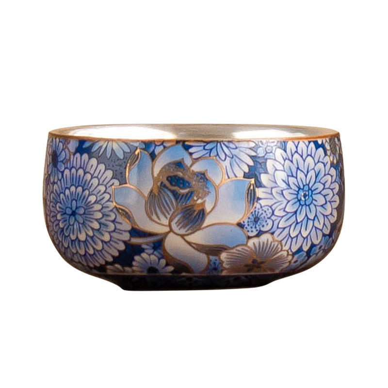 Cốc thiền mạ bạc 999 hoa nở, cốc trà cao cấp sang trọng nhẹ nhàng, cốc chủ nhân, cốc trà gốm sứ, hộp quà