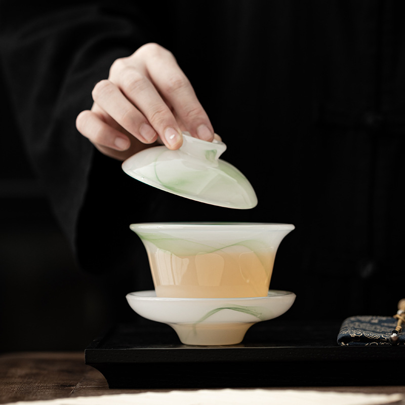 Bát có nắp tam tài thủy tinh cổ pháp bát pha trà không nóng tay kiểu Trung Quốc cốc trà cỡ lớn gia dụng bộ trà Kung Fu bát trà đơn