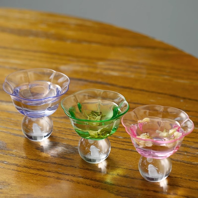 Cốc chủ nhân chân cao thủy tinh pha lê cao cấp cốc trà Kung Fu cốc đơn Bộ trà cá nhân chống bỏng cốc hoa trà nghệ thuật trà