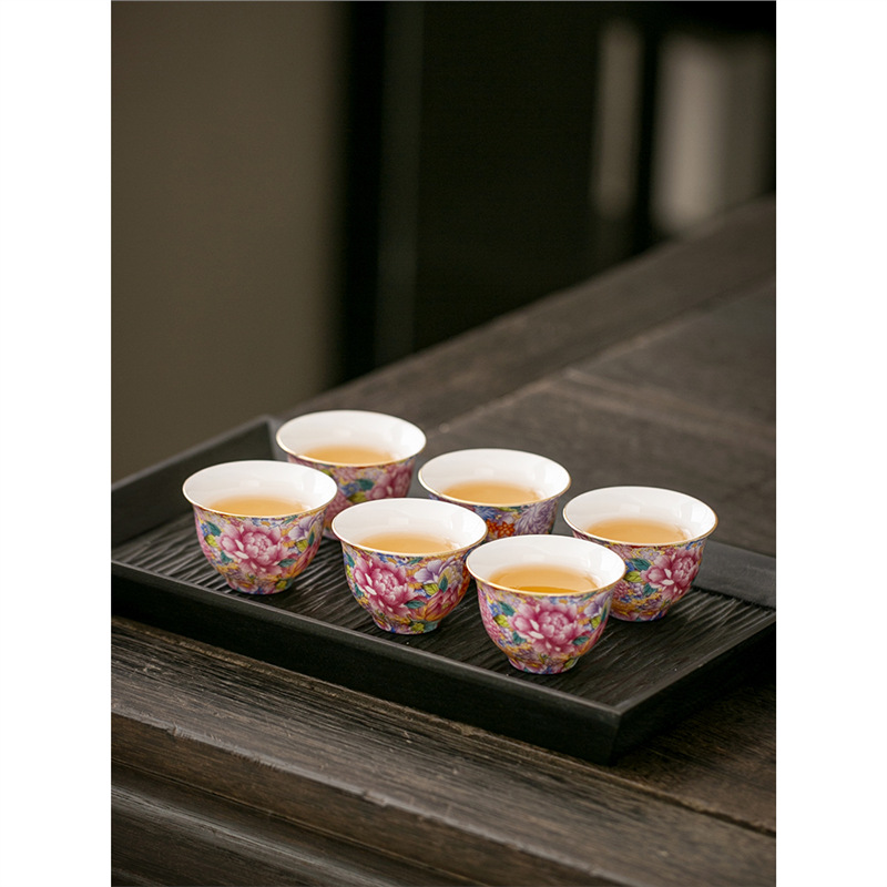 Cốc trà tráng men Wanhua Cốc trà gốm sứ vẽ tay hoa hồng cốc chủ nhân cốc đơn cốc Kung Fu bán buôn cốc trà