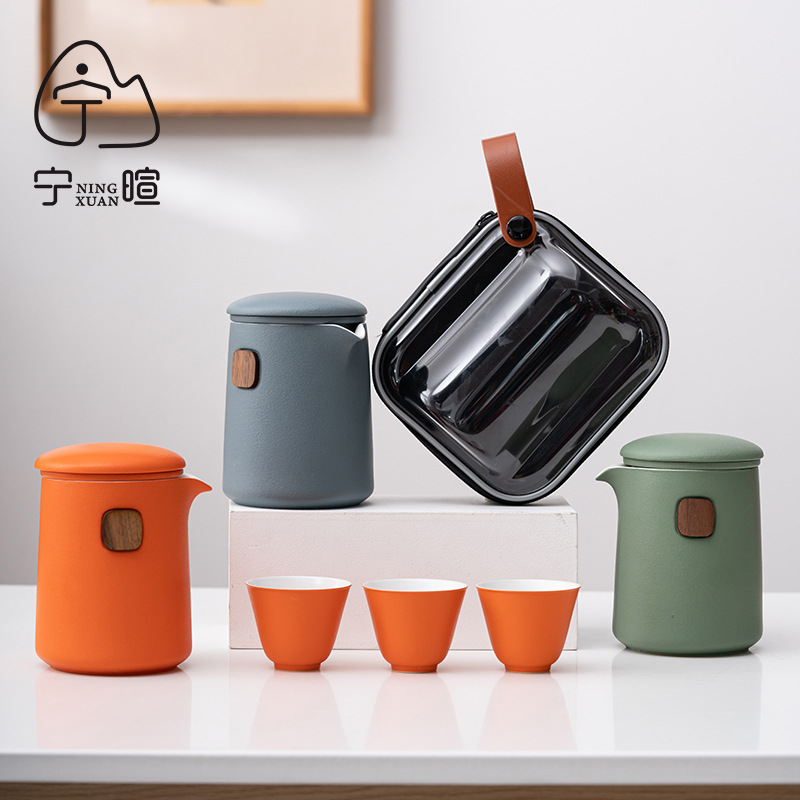 Mới Phong Cách Trung Hoa Lobo Nhanh Cup Gốm Một Nồi 3 Ly Ngoài Trời Di Động Du Lịch Trà Bộ Nhỏ Bộ Trà