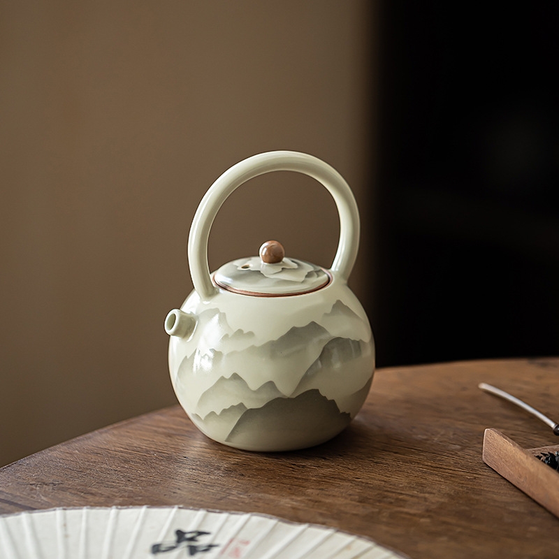 Pengshan Ruyao Yuanshan hoàn thành ấm cầm dầm mở tấm có thể nâng cao bộ trà gốm sứ ấm trà bộ trà kung fu gia dụng ấm pha trà