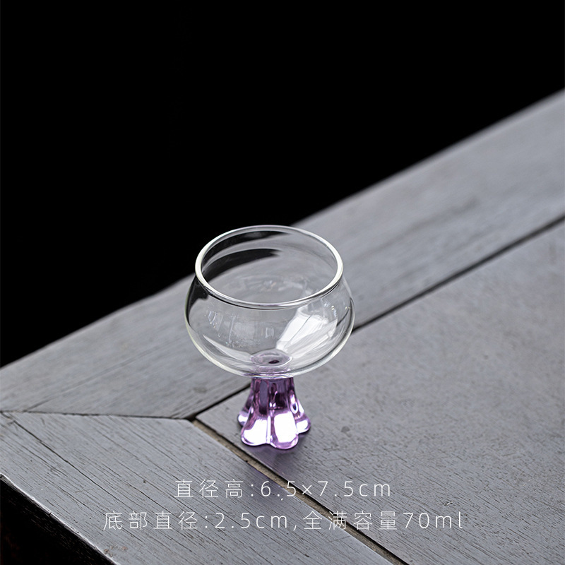 Cốc trà chân cao thủy tinh chịu nhiệt cốc gia chủ thủ công cốc đãi khách bộ trà kungfu cao cấp cốc đơn