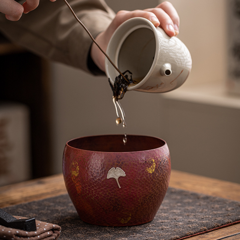 Rửa trà hình búa bằng đồng thủ công, bát trà Jianshui kiểu Nhật, Thùng xỉ trà khô, cốc trà Bạc dát đồng đỏ, rửa bút chậu nước