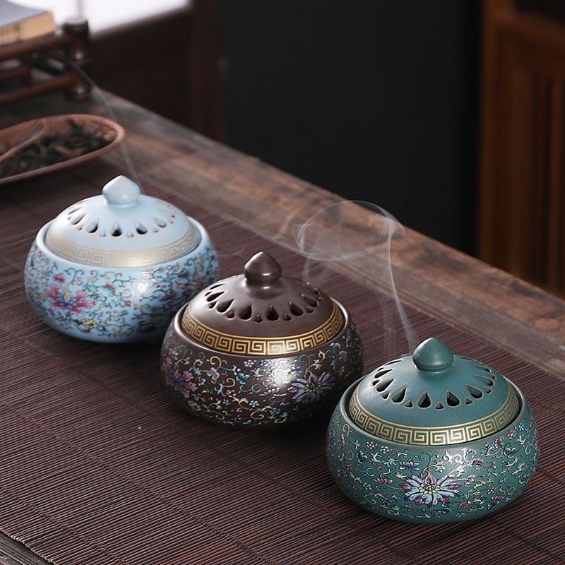 Lư hương tháp tráng men màu cổ điển Lư hương gốm sứ nội thất trà đạo sáng tạo trầm hương giả cổ