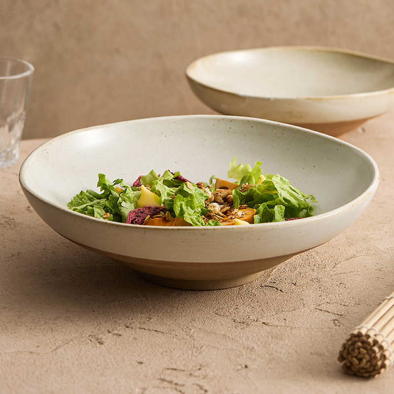Bát canh gốm thô, bát đựng cá bắp cải muối gia dụng, bát lớn, bộ đồ ăn bằng sứ sáng tạo có ren kéo tay, bát ăn, bát mì thương mại