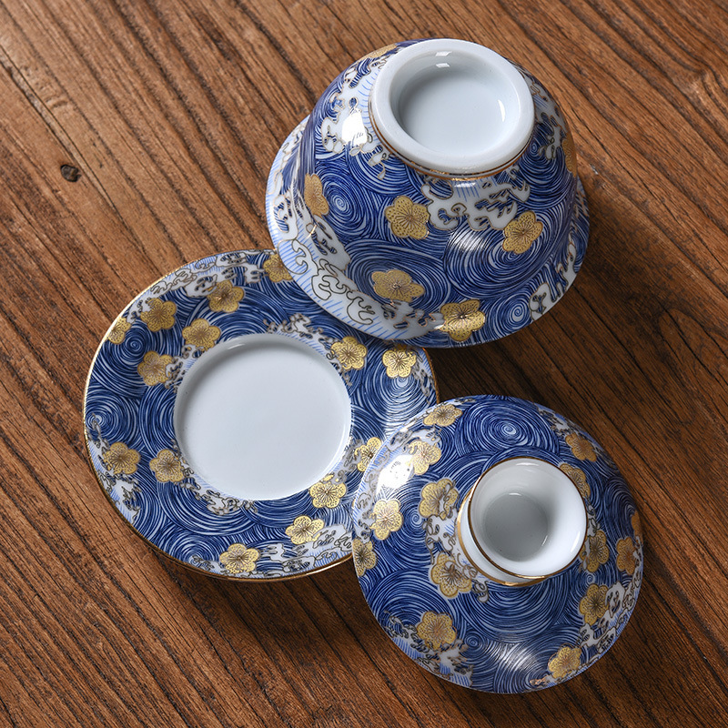 Bát có nắp men bầu trời đầy sao, cốc trà, bát ba tài gốm sứ, bát pha trà gia dụng, bộ trà Kung Fu, bát trà, bán buôn chống bỏng