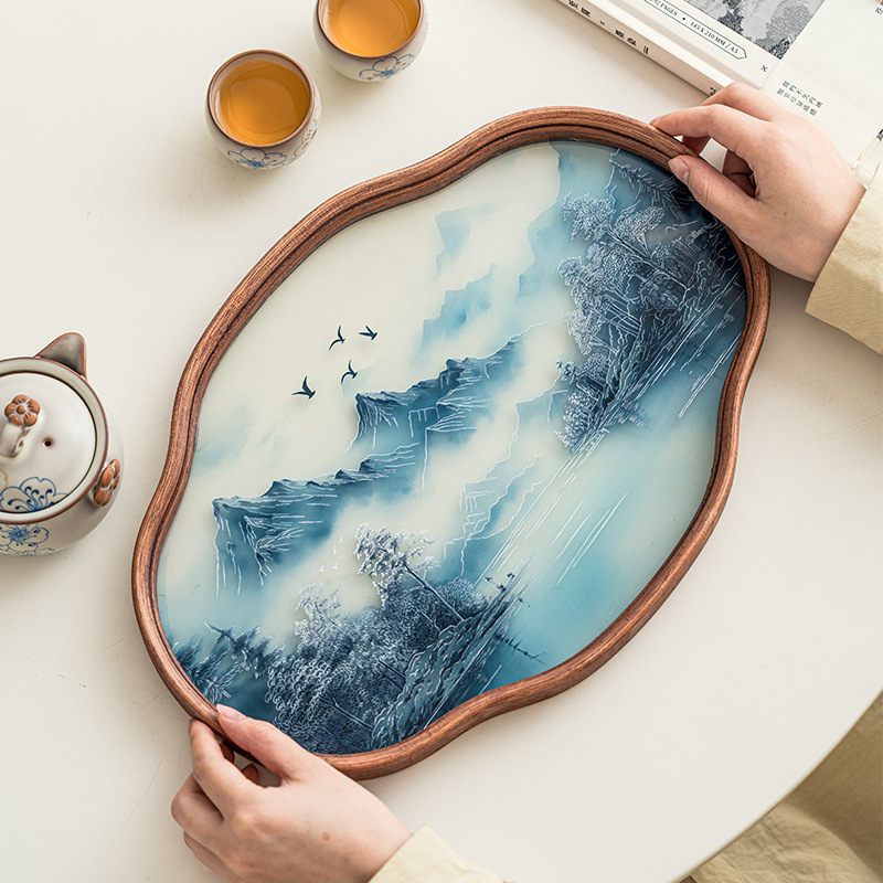 Khay trà thủy tinh phong cách Trung Quốc Hàn Giang Tuyết khay đựng trà Bộ trà cổ điển cao cấp bằng tre Phụ kiện Khay đựng trà Khay đựng trái cây