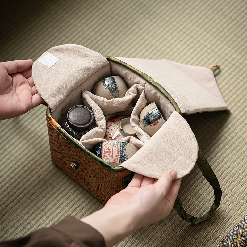 Túi đựng đồ Bộ trà du lịch gia dụng, cốc khách nhanh, hộp đựng đồ Đan Mây dung tích lớn cầm tay xách tay ngoài trời, túi vải