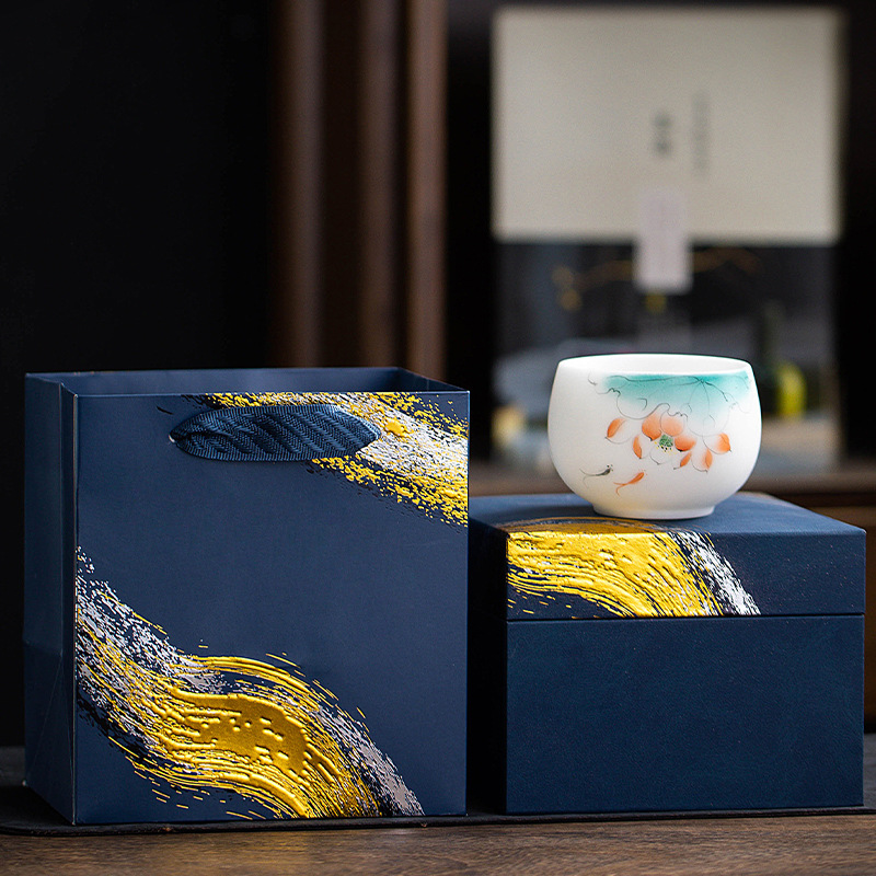 Cốc sứ ngọc bích vẽ tay, cốc trà dung tích lớn, cốc trà cá nhân, hộp quà tặng cốc la hán vẽ tay