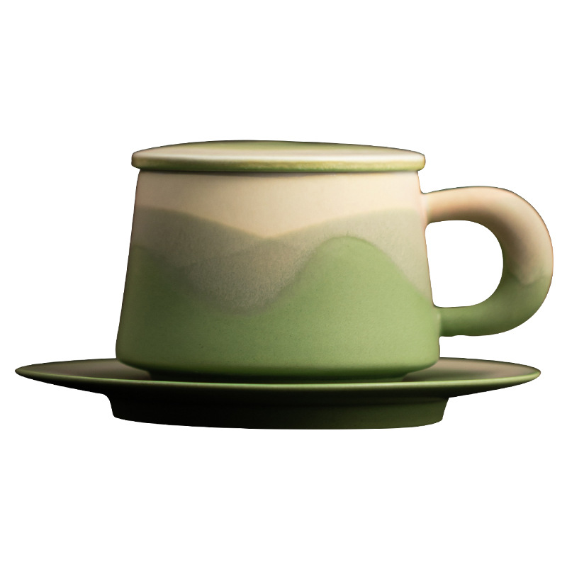 Tách cà phê núi kèm đĩa, cốc sứ gia dụng có nắp, cốc uống nước cá nhân văn phòng, cốc đôi