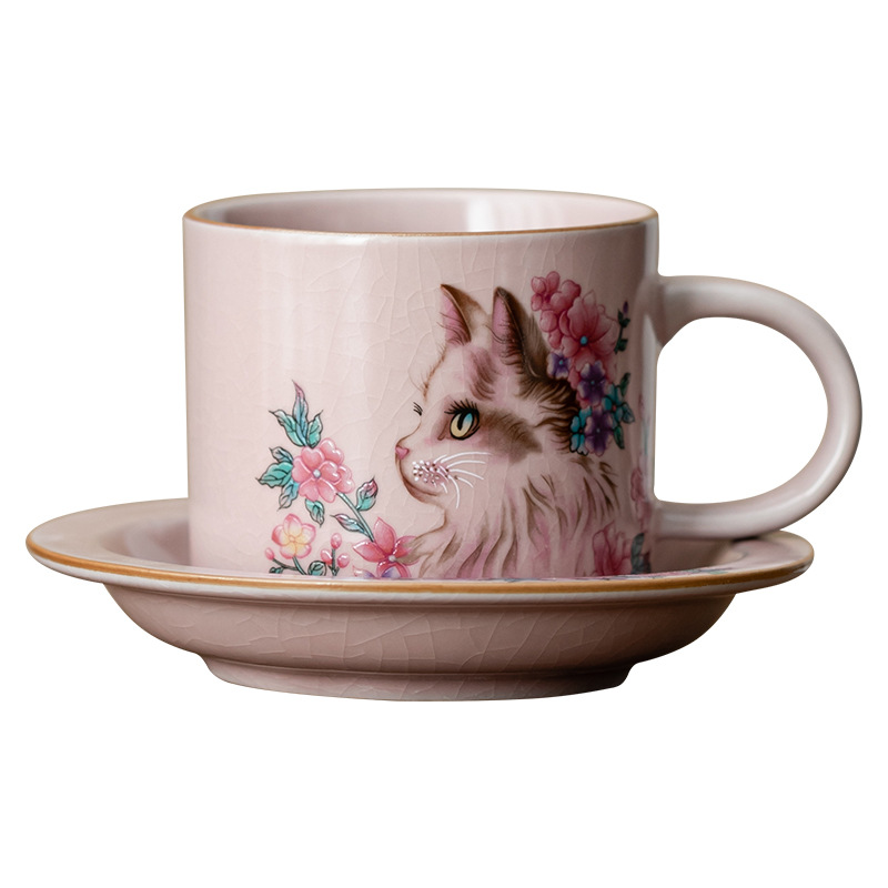 Cốc cà phê mèo hoa lò Fenru cốc trà chiều bộ cốc và đĩa có thể nuôi gốm sứ gia dụng văn phòng cốc trà cà phê cốc mug