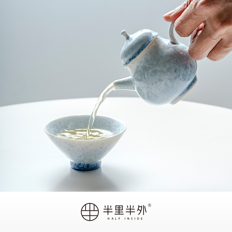 "Blue Ice Flower" Lò nung thay đổi tinh thể băng hoa miệng mũ cốc trà cốc chủ nhân cốc trà cốc gốm sứ cốc đơn gia dụng