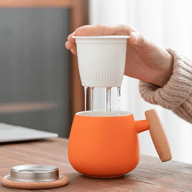 Ly trà gốm sứ tách nước có nắp lọc, ly văn phòng, cốc cá nhân, cốc đôi dễ thương