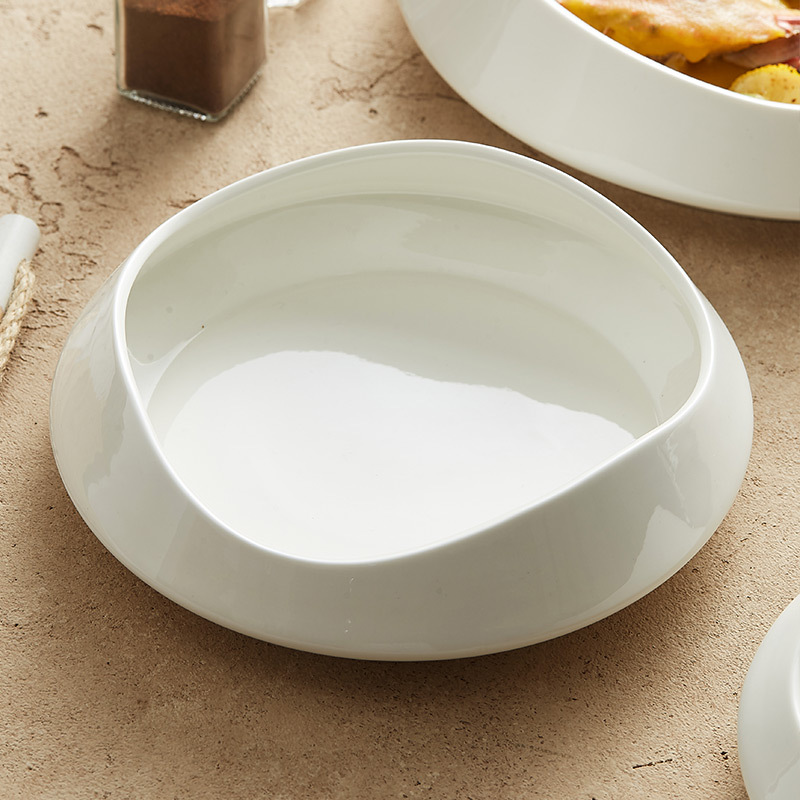 Bộ đồ ăn bằng sứ trắng Dehua, đĩa Guanshan, đĩa gốm gia dụng, nhà hàng cao cấp cá tính sáng tạo khách sạn, thương mại có hình dạng đặc biệt
