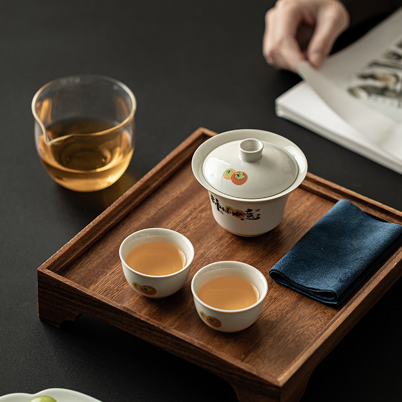 Bộ trà du lịch một bát hai chén tro cây cắm trại ngoài trời di động bộ trà kungfu đơn giản du lịch