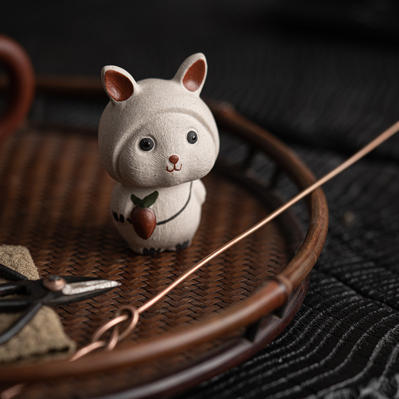 Thú cưng trà Nhật Bản, thỏ hoàng đạo, Khay trà có thể nuôi, phụ kiện trang trí nhỏ làm bằng tay sáng tạo, chơi trà, vẽ thỏ trắng dễ thương