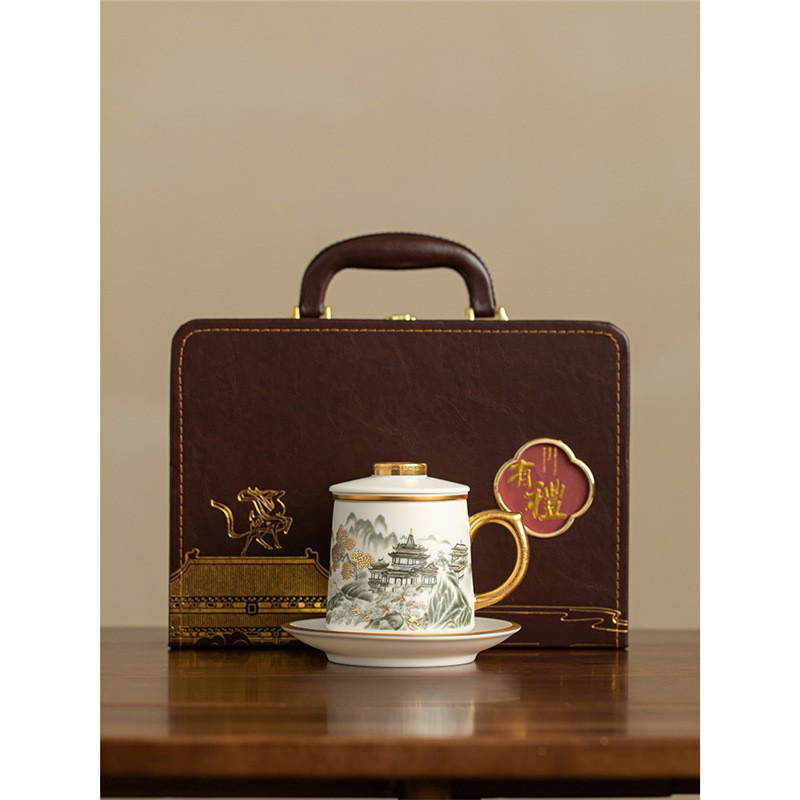 Cốc văn phòng phong cảnh bằng sứ ngọc bích mỡ cừu nướng chay cốc trà gia dụng cỡ lớn dụng cụ trà Kung Fu gốm sứ cốc tách nước hộp quà