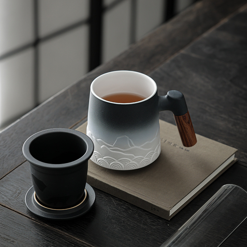 Cốc trà Cốc gốm sứ có nắp Cốc pha trà lọc dung tích lớn Cốc tách nước trà đơn giản văn phòng kiểu Nhật