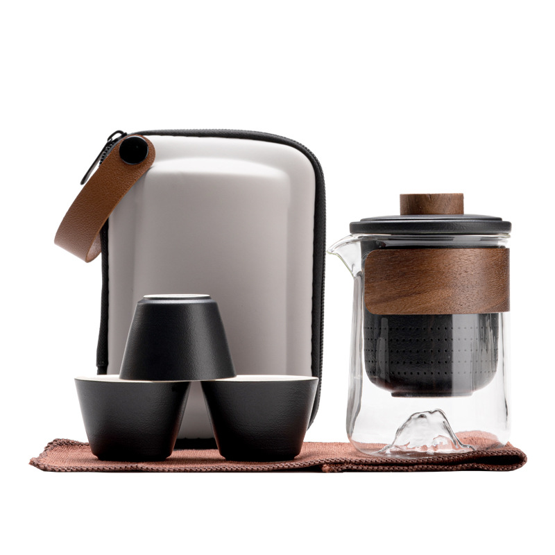 Bộ ấm trà Kung Fu du lịch di động bằng thủy tinh một cốc gốm sứ ngoài trời Chupu Kuaike Cup