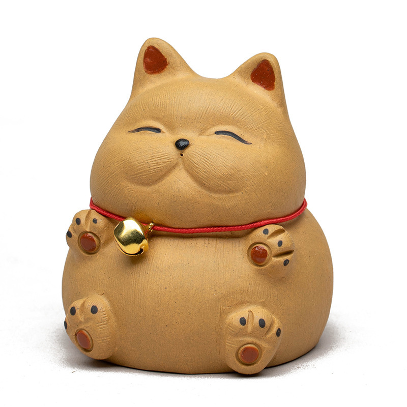 Đồ trang trí nhỏ mèo thú cưng trà tử sa sáng tạo trà đạo thủ công Bộ trà mèo may mắn Phụ Kiện Chuông trang trí gốm sứ bán buôn