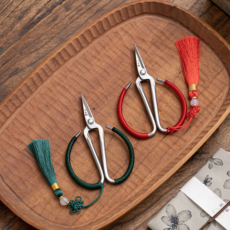 Kéo nhỏ bao bì trà tua rua kéo inox mini kéo nghệ thuật trà gia dụng cổ điển kiểu Trung Quốc