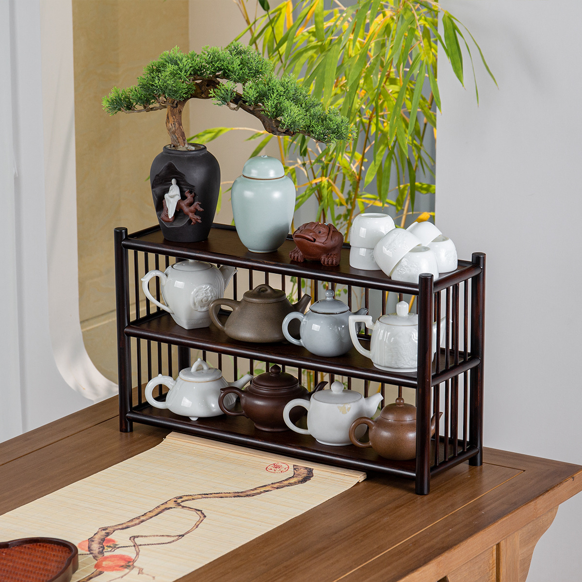 Guanlan tre để bàn Bogu khung trà tử sa Hộp đựng trà Bộ trà Bộ trà Bộ trà Bộ trà Bộ hai lớp gỗ rắn