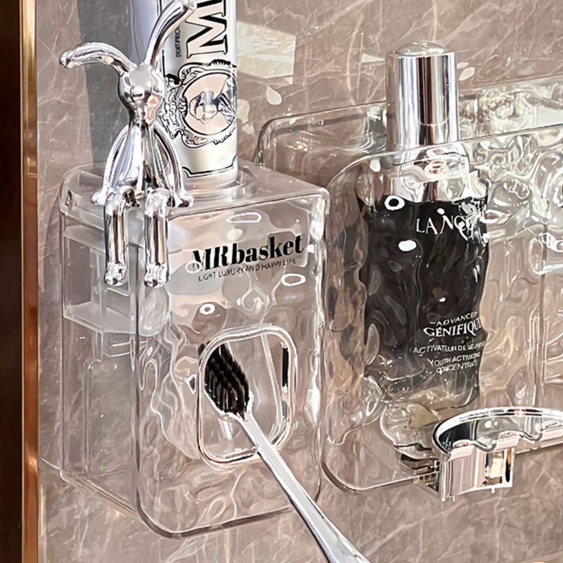 Giá để bàn chải đánh răng không cần đục lỗ, dụng cụ đánh răng treo tường, cốc đựng kem đánh răng, giá để cốc nước súc miệng trong phòng tắm, giá để bàn chải đánh răng