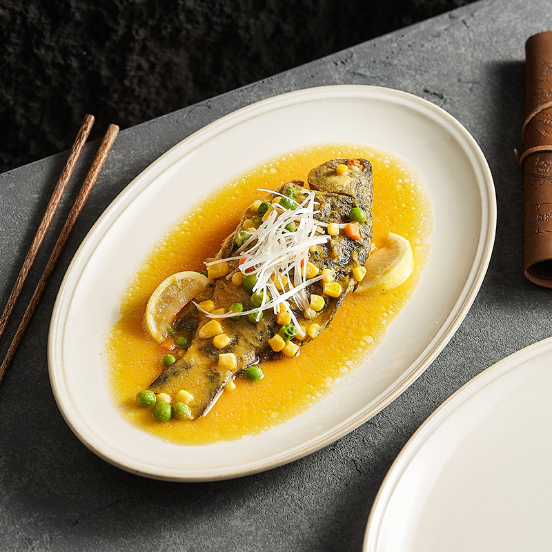 Đĩa cá gốm biến đổi Lò Vàng, đĩa Cá hấp gia dụng, đĩa ăn thương mại cao cấp, Đĩa ăn hình bầu dục, đĩa lớn