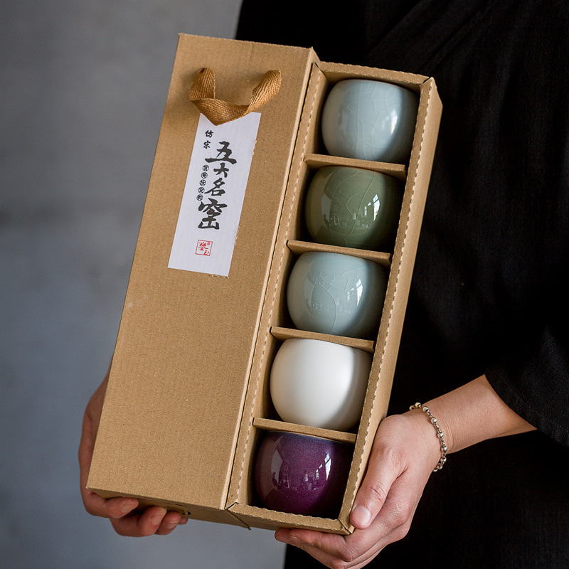 Năm cốc trà lò nung nổi tiếng, bộ trà gốm sứ Kung Fu, cốc đơn Ru, cốc trà, cốc chủ nhân, bộ quà tặng