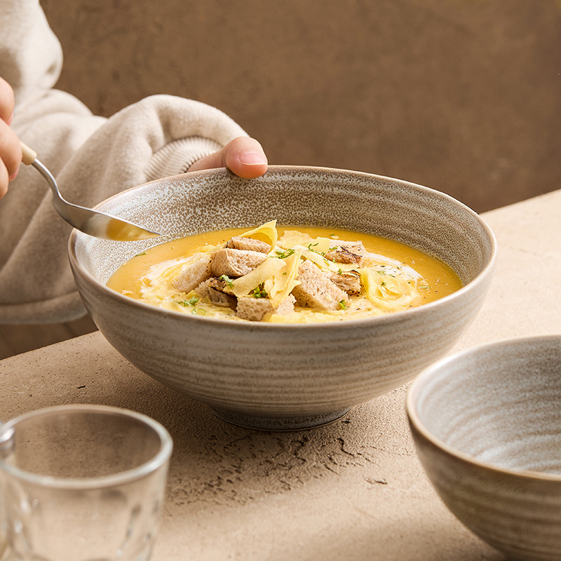 Lò nung biến màu trà ren gốm bát cơm gia dụng Bát xô bát nhà hàng Nhật Bản bát lớn bát súp bát mì Bát salad