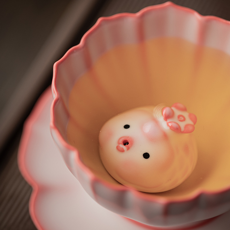 Bột thạch mỡ lợn Cốc cánh hoa Ru Kiln Cốc trà gốm sứ có thể mở được Cốc chủ nhân Cốc trà gia dụng Cốc đơn Cốc trà